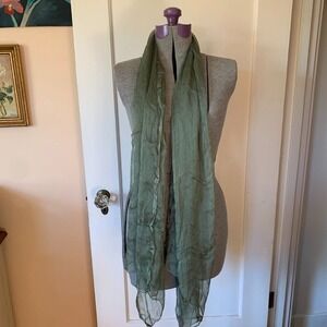 VTG Silk Neck Scarf Olive Green Gauze Chiffon Silk Fairy Earthy Granola 70x34"